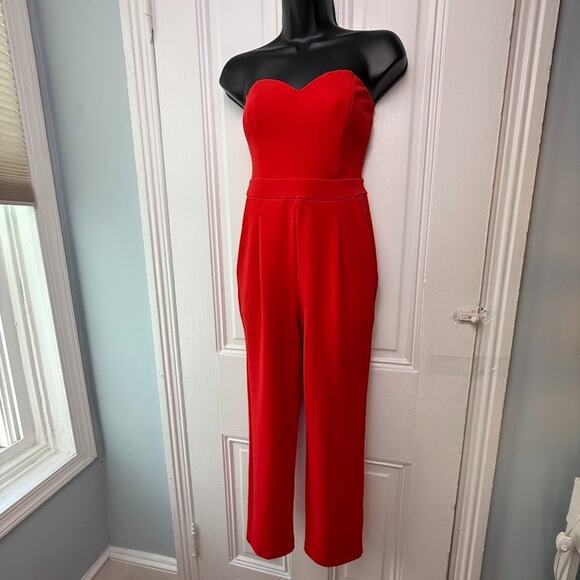 Express Jumpsuit Womens 0 Red Wide Leg Sweetheart Strapless Neckline Party - Picture 1 of 8